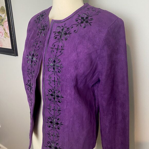 Purple Embroidered Open-Front Jacket by Dressbarn, size Small - Picture 4 of 8